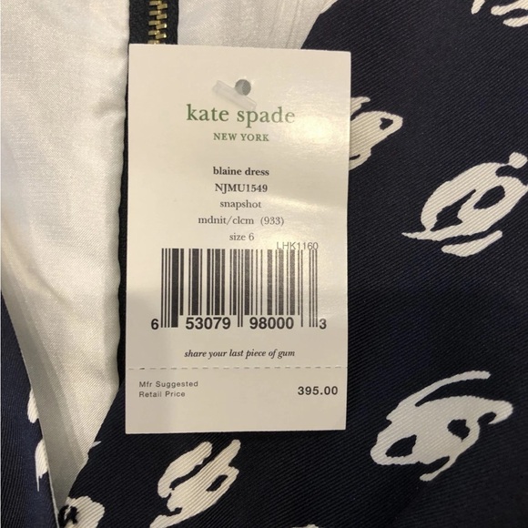 NWT kate spade Black and White V-Neck Bow Waist Silk Dress - Picture 3 of 4